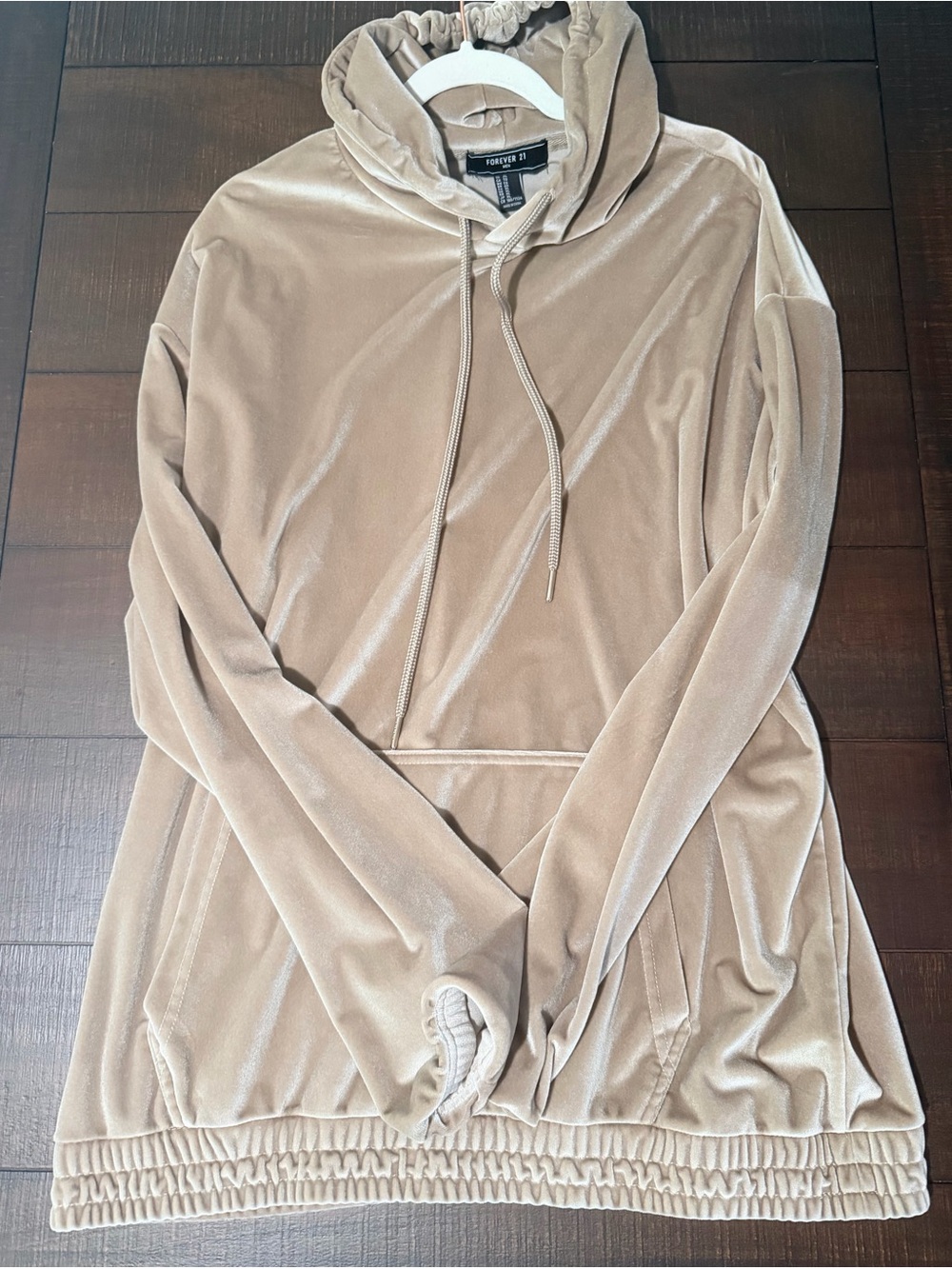 Forever 21 Men's Plush Velour Hoodie in Taupe